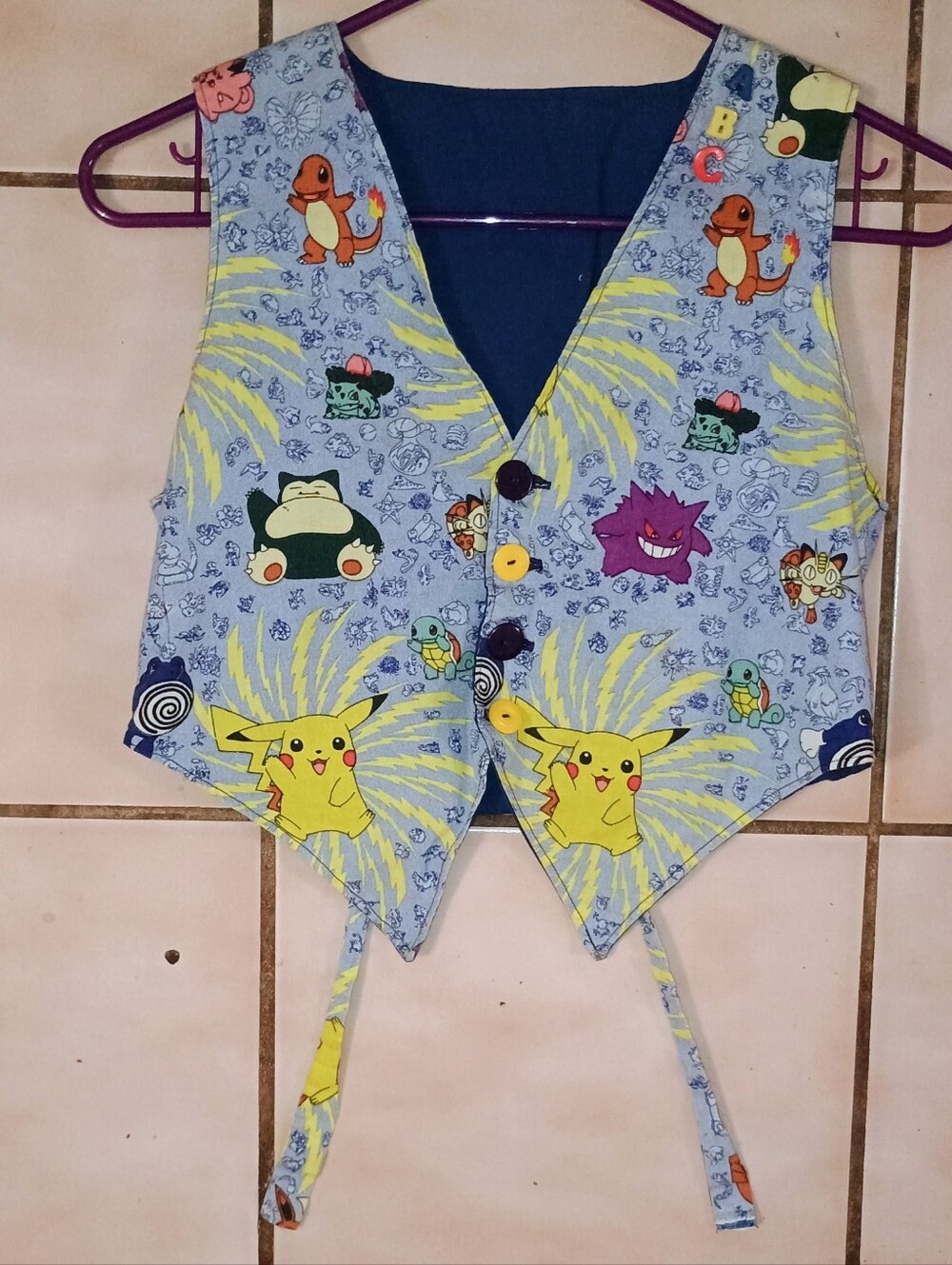 Vintage Kids Pokémon Character Print Blue Vest with Pikachu "Read Description"